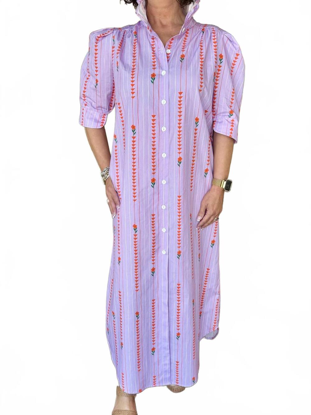 NEW ADRIENNE nina fleur path midi shirt dress in lavender
